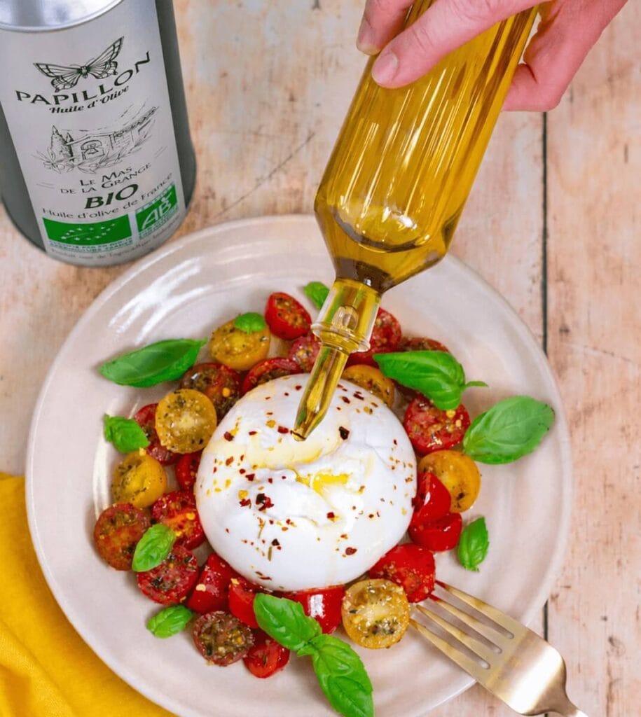 Huile d'olive Papillon bio - recette mozarella aux 5 baies
